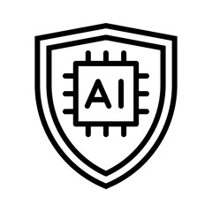 AI security icon. AI chip & protection shield icon. Vector icon with editable stroke. Isolated on transparent background. 
