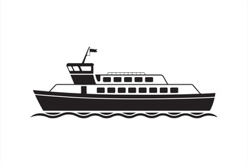 Silhouette of a Boat with Flag and Ocean Waves