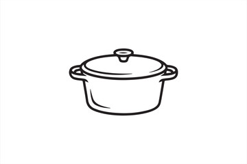 Elegant Black-and-White Drawing of a Cooking Pot with Lid