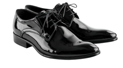 Black patent leather shoes isolated on transparent background

