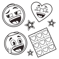 Obraz premium 4 set sticky emoji cartoon black and white