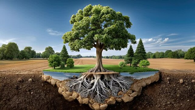 Cross section tree roots landscape photography
