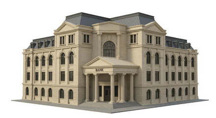 Fototapeta premium Realistic 3D Building Facade Stone House Urban Design Transparent Isolated