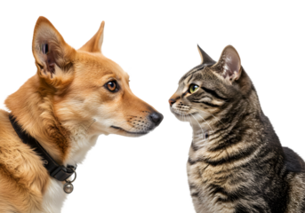 Dog And Cat Portrait Friendship Featuring Canine And Feline Together