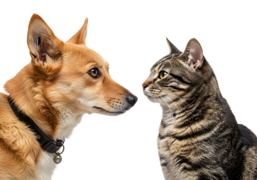 Dog And Cat Portrait Friendship Featuring Canine And Feline Together