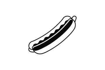 Simple and Clean Hot Dog Illustration in Black and White Perfect for Food Lovers and Graphic Designs silhouette