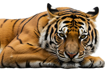 Obraz premium Isolated Portrait of a Lying Tiger Predator Isolated on Transparent