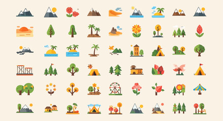 A Collection of Flat Colorful Nature Icons