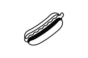 Simple Hot Dog with Mustard Silhouette on White Background Perfect for Food Illustrations Menus and Graphic Designs Featuring a Clean Silhouette Style