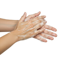 Fototapeta premium Isolated Washing Hands with Soap and Water for Hygiene Transparent Background
