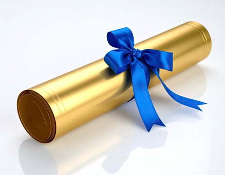 Rolled Golden Diploma Tied with Blue Ribbon
