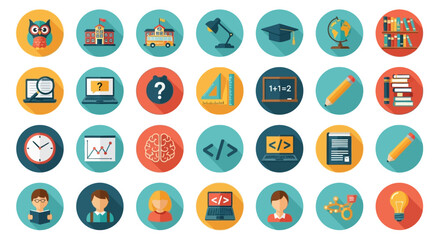 A Flat Design Illustration of 20 Educational Icons
