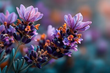 Vibrant purple and pink cherry blossoms in full bloom with water droplets on petals against a dreamy colorful background Generative AI