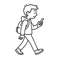 Fototapeta premium Walking boy with smartphone vector
