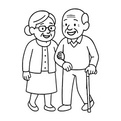 Elderly couple walking together happily vector