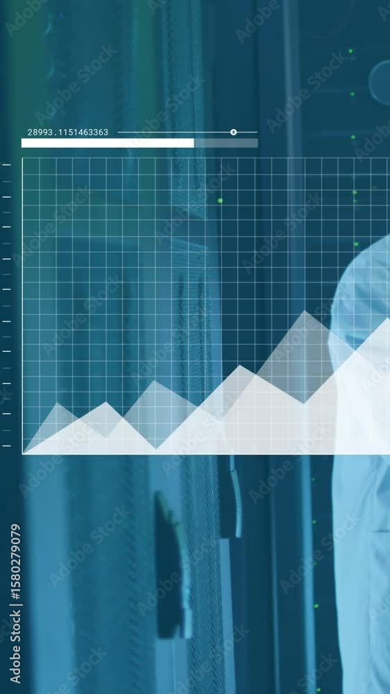 Poster animation of data processing over african american it men by computer servers