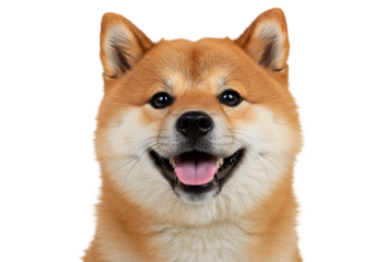 Isolated Portrait of a Smiling Shiba Inu Dog on Transparent Background