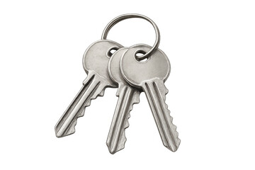 Keys hanging from a keyring on a transparent background, representing security, access, and ownership