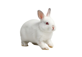 Obraz premium Isolated Portrait of a White Rabbit Sitting with Transparent Background