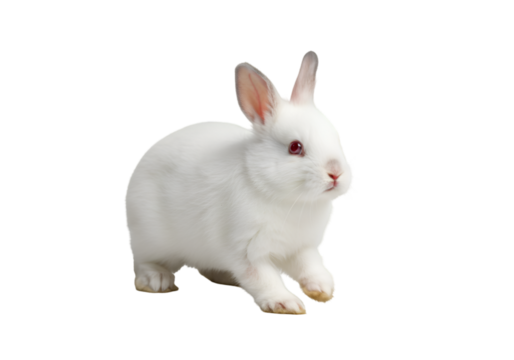 Isolated Portrait of a White Rabbit Sitting with Transparent Background