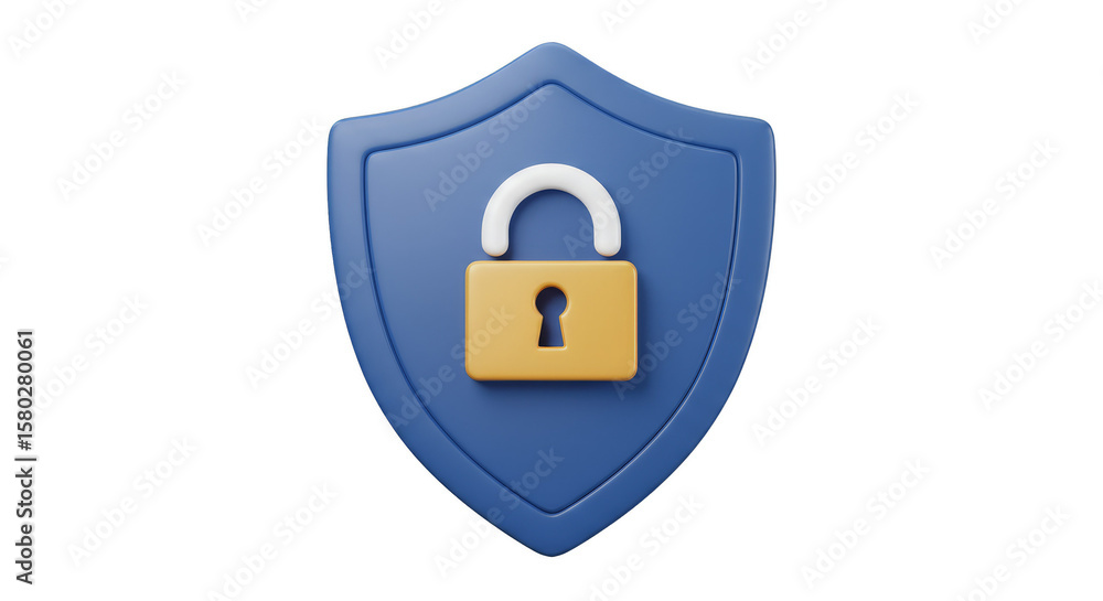 Aufkleber security padlock shield protection in 3d rendering secure access
