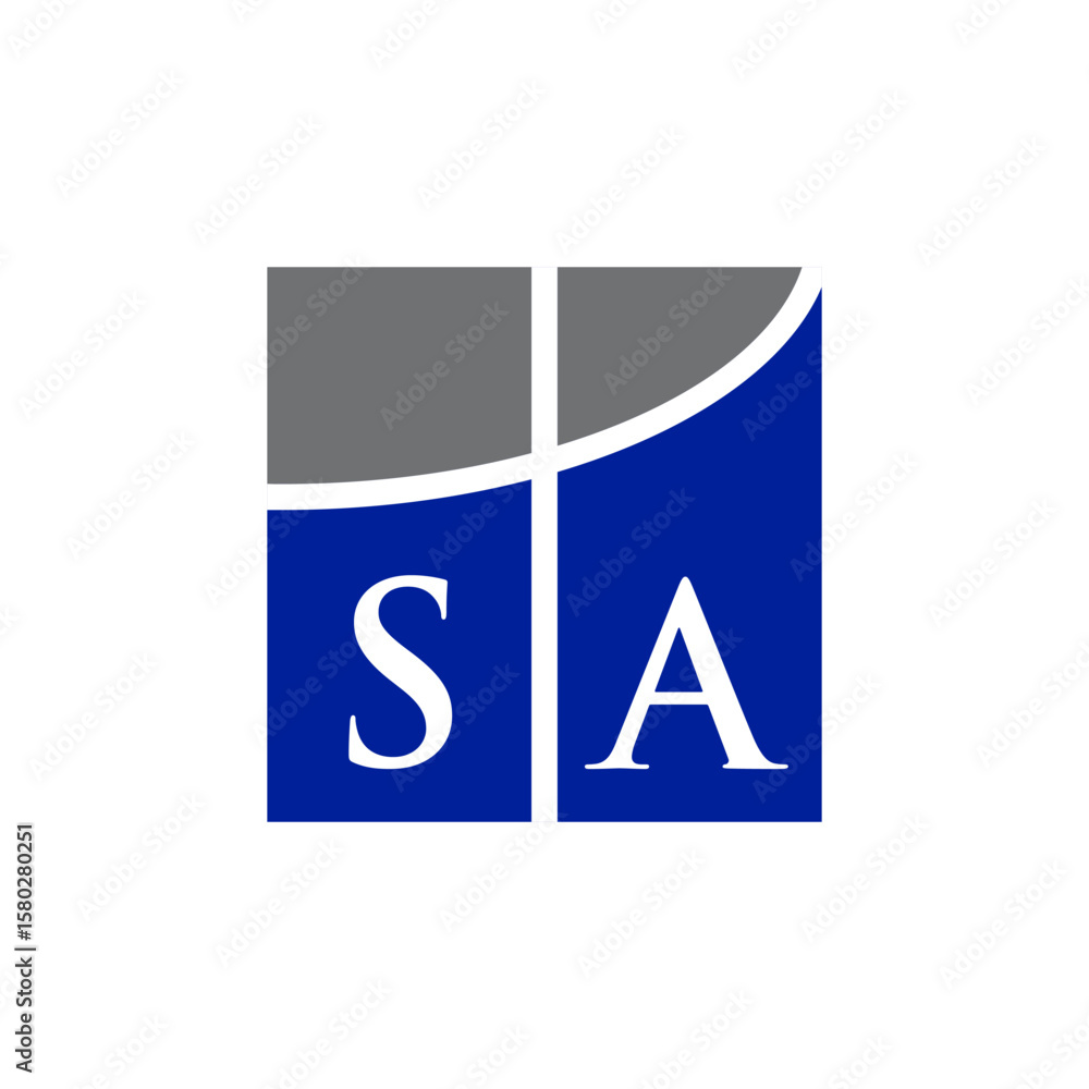 Aufkleber a logo featuring 'sa' within a segmented square design. the background is divided into grey and blue