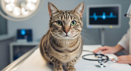Attentive Tabby Cat at Vet