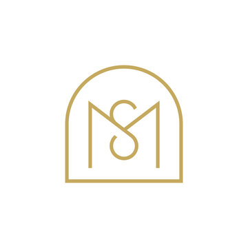 An elegant monogram logo with stylized thin gold lines forming letters 'MS' or 'SM' within an arched frame, suggesting luxury, sophistication, and tradition.