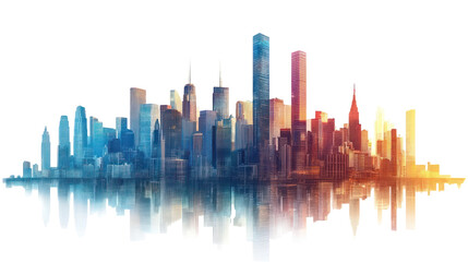 Close-Up of UN City Skyscrapers City Skyline on Transparent Background

