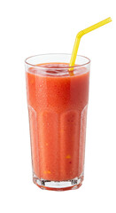 Transparent Background of Red Fruit Smoothie Drink with Straw
