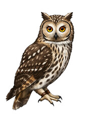 Isolated Portrait of Brown Feathered Owl with Transparent Background