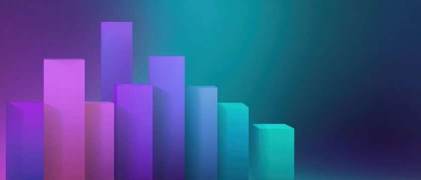 Photo of abstract 3d columns rise against a vibrant gradient background, symbolizing growth and progress - Powered by Adobe