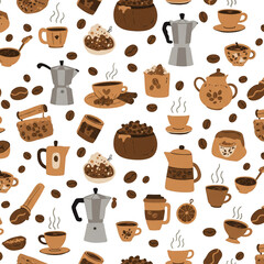 Seamless Coffee Pattern Texture Background with Espresso Beans Illustration