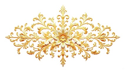 Symmetrical Golden Ornamental Design with Central Floral Motif and Swirling Leaf Elements – Regal Elegance and Decorative Heritage Concept