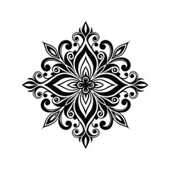 Black floral ornamental design with swirling patterns white