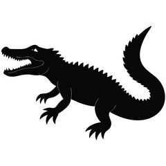 Silhouette of an Alligator Walking with its Mouth Open Wide Displaying Teeth