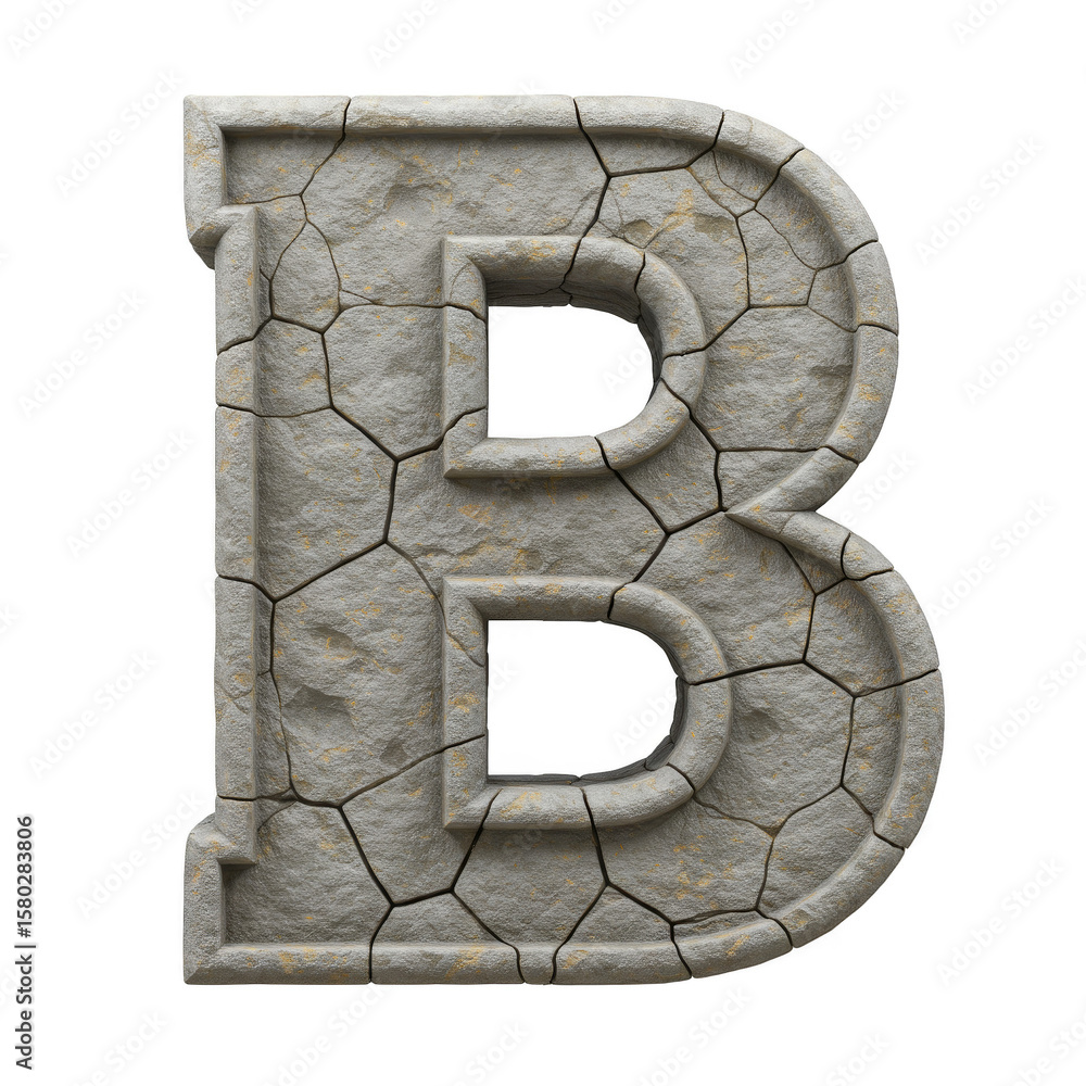 Fototapete stone letter b alphabet font type isolated 3d rendering on transparent