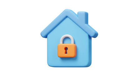 Security Home Lock 3D Illustration for Protection and House Safety