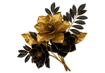 Elegant Isolated Black and Golden Flowers Bouquet on Transparent Background