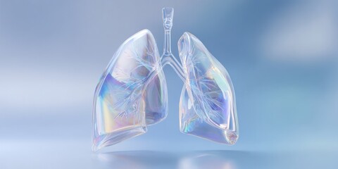 Photo of a transparent, glasslike 3d rendering of human lungs showcases the intricate details of the respiratory system