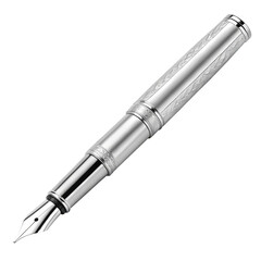 Naklejka premium Silver metal fountain pen on transparent