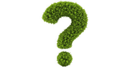 A question mark covered in green moss isolated against a transparent background