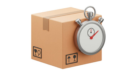 Fast Delivery Package Stopwatch Box Speed Express Transparent Background 3D