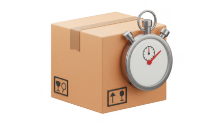 Fast Delivery Package Stopwatch Box Speed Express Transparent Background 3D