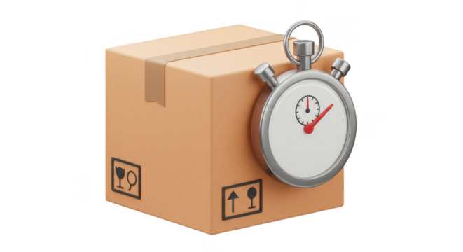 Fast Delivery Package Stopwatch Box Speed Express Transparent Background 3D