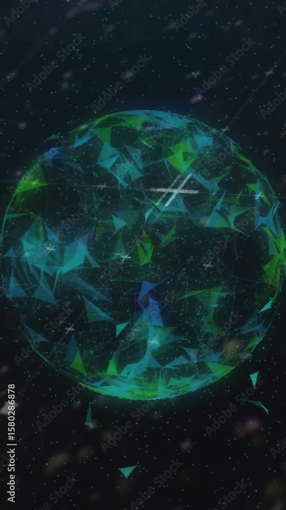 Poster animation of data processing and network of connections over globe
