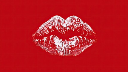 White lipstick kiss print on red background in minimalist pop art style with sensual romantic expression