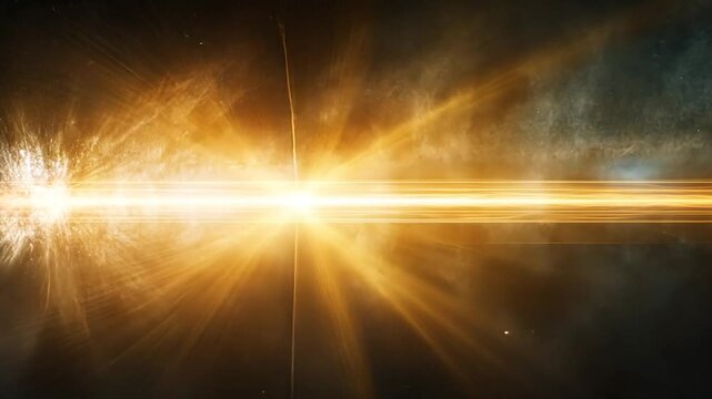 Glowing golden light streak across a dark, nebulous background