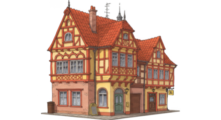 Timbered House Illustration Vintage Rural Sketch on Transparent Background