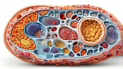 Cross-Section Illustration of Biological Cell with Colorful Organelles – Cellular Anatomy and Microbiology Education Concept